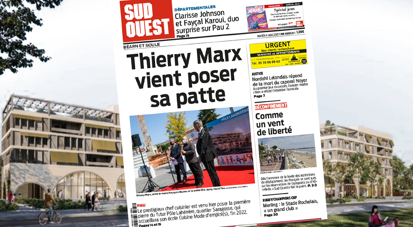 Projet Pôle Laherrère à Pau, le chef Thierry Marx pose la première pierre